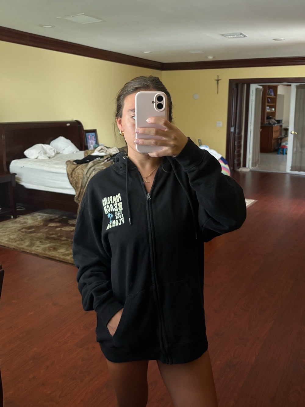 Black Zip-Up Hoodie with Script Logo